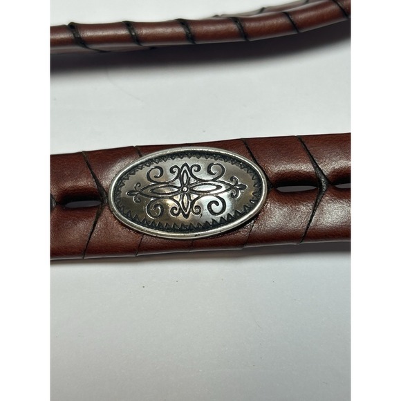 Brighton Braided‎ Leather Belt Silver Conchos Women's Medium Brown - Picture 4 of 7